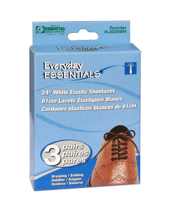 L3025WH Everyday Essentials Elastic Shoelace 24in White - 3 pr