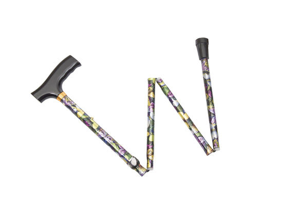 W1400B Spring Garden Collection Folding Cane w- Wood Derby Handle - Butterfly